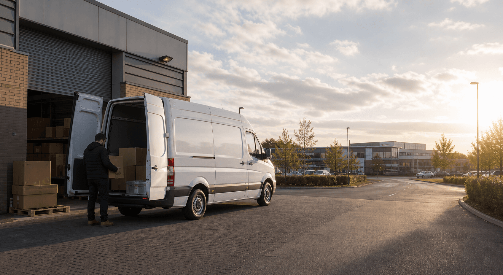 Modern self-drive rental van ready for loading in Reading